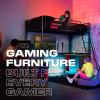 imageX Rocker Carbon Tek Gaming End Table with USB Ports and LED Lighting Wireless Charging Modern Bedside Storage for Gamers Carbon Fiber Finish
