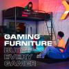 imageX Rocker Carbon Tek LED Gaming Desk with Wireless Charging Headphone Hook and Cable Management