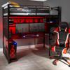 imageX Rocker Gaming Bed Twin Size Loft Bunk Durable Black Metal Frame Builtin Shelving for PC Computer Video Gamer Bedroom for Teen Boys GirlsBattleBunk