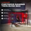 imageX Rocker Gaming Bed Twin Size Loft Bunk Durable Black Metal Frame Builtin Shelving for PC Computer Video Gamer Bedroom for Teen Boys GirlsFortress