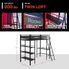 imageX Rocker Gaming Bed Twin Size Loft Bunk Durable Black Metal Frame Builtin Shelving for PC Computer Video Gamer Bedroom for Teen Boys GirlsFortress