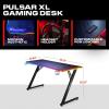 imageX Rocker XL Gaming Desk 55 Inch PC Computer Gamer Desk with RGB LED Dynamic Lighting Large Surface Builtin Headset and Cup Holder Pulsar Black