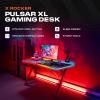 imageX Rocker XL Gaming Desk 55 Inch PC Computer Gamer Desk with RGB LED Dynamic Lighting Large Surface Builtin Headset and Cup Holder Pulsar Black