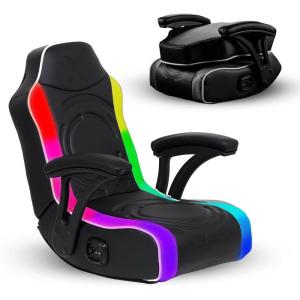 imageX Rocker Video Gaming Floor Rocker Chair Builtin Audio Back to School Foldable for Gamers Bedroom or Game Room for Boys Girls Teens 517Emerald Black RGB LED