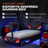 imageX Rocker Orion Esports Twin Gaming Bed Black Faux Leather Durable Frame and Padded HeadboardTwin