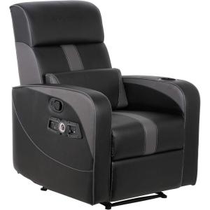 imageX Rocker Gamma Recliner Gaming Chair 21 Bluetooth Audio System Headrest Mounted Speakers Builtin Footrest and Cupholder 718001 3484quot x 3937quot x 3031quot BlackGamma