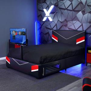 imageX Rocker Orion Esports Twin Gaming Bed Black Faux Leather Durable Frame and Padded HeadboardFull