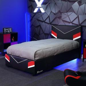imageX Rocker Orion Esports Twin Gaming Bed Black Faux Leather Durable Frame and Padded HeadboardTwin